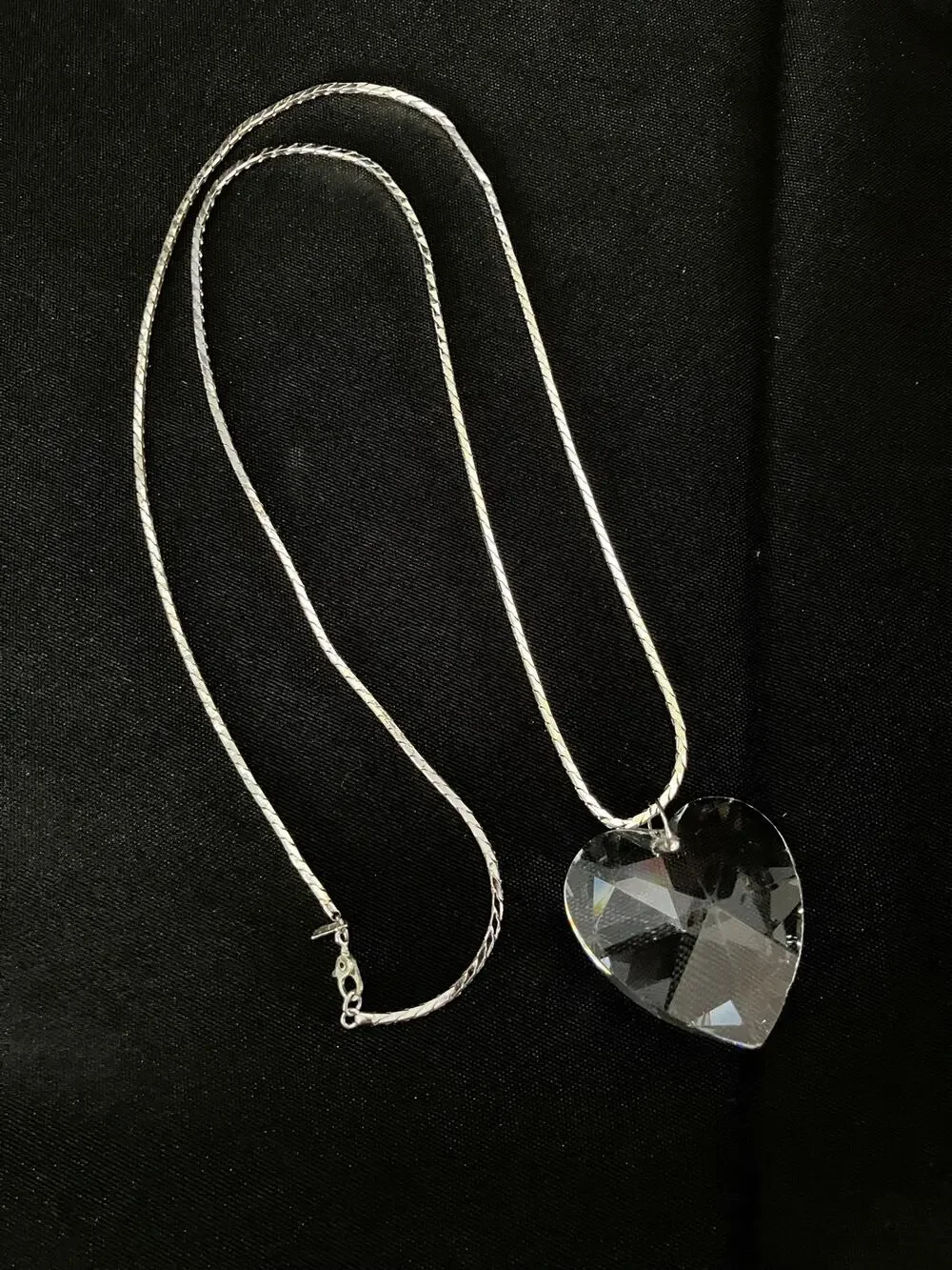 Monet Faceted Crystal Heart Pendant Necklace Silver Tone Vintage Style